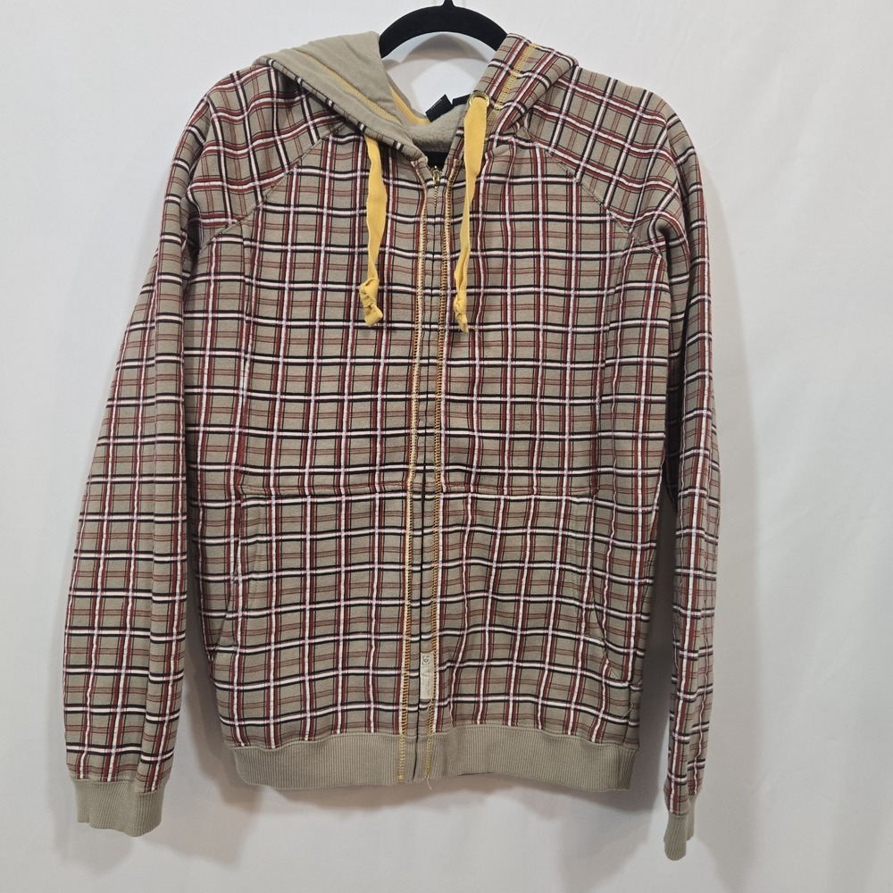Vintage Y2K DC Shoes Plaid Zip Hoodie Women's L Skater Grunge Brown Red